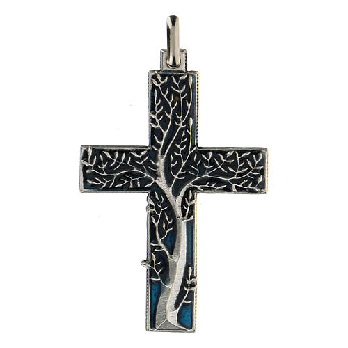 Pendentif en forme de croix avec arbre de la vie bleu 5 cm zamak 1