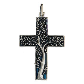 Pingente em forma de cruz com árvore da vida azul 5 cm zamak
