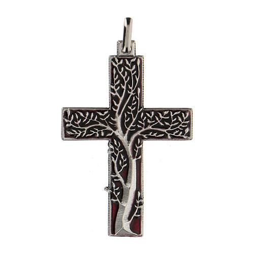 Cross pendant with tree of life red 5 cm zamak 1