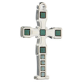 Krzyż zawieszka z mozaiką kolor srebrny 7 cm zamak
