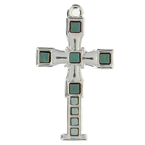 Krzyż zawieszka z mozaiką kolor srebrny 7 cm zamak 1