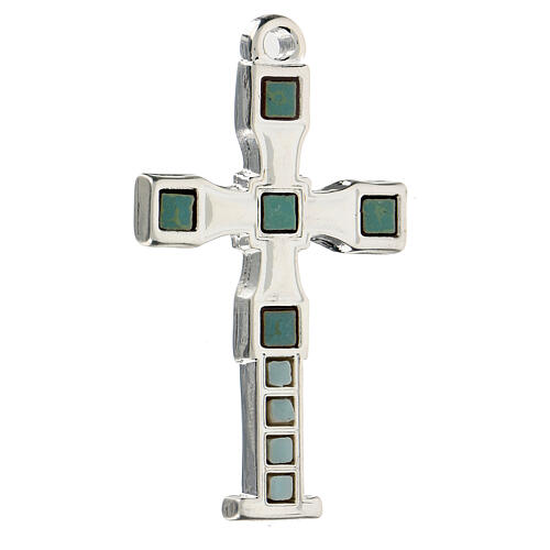 Krzyż zawieszka z mozaiką kolor srebrny 7 cm zamak 2