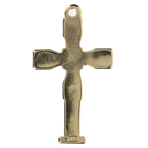 Kreuz-Anhänger, Einlagen in Mosaikeffekt, aus Zamak vergoldet, 7 cm 3