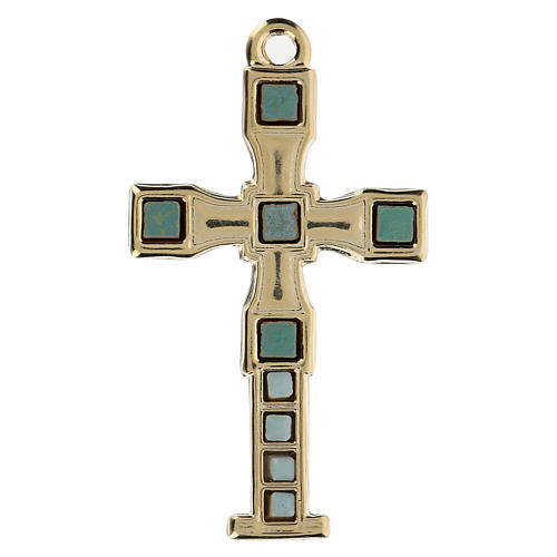Pendentif croix avec mosaïque couleur or 7 cm zamak 1
