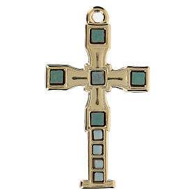 Pendenti croce metallo: Pendete a croce con mosaico color oro 7 cm zama