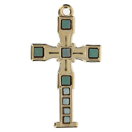 Zawieszka kształt krzyża z mozaiką kolor złoty 7 cm zamak 1