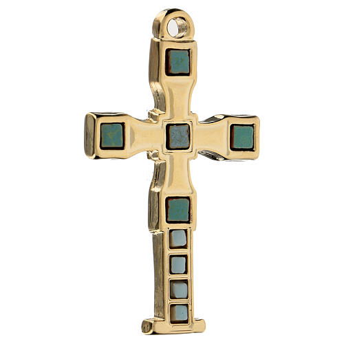 Zawieszka kształt krzyża z mozaiką kolor złoty 7 cm zamak 2