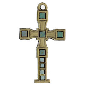 Pendentif croix avec mosaïque bronze vieilli 7 cm zamak
