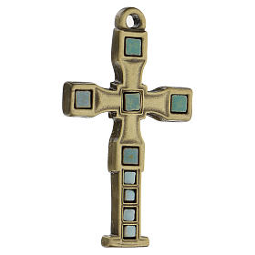 Croce pendente con mosaico color bronzo antico 7 cm zama