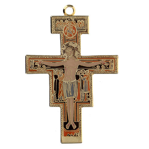 Golden San Damiano crucifix cross pendant 1