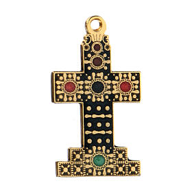 Pingente cruz dourada zamak com decorações