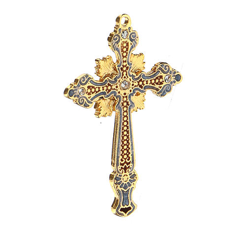 Two-tone enamelled crucifix pendant with rhinestones 3