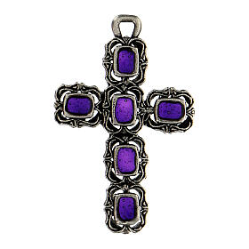 Cathedral cross in antique silver and purple enamel