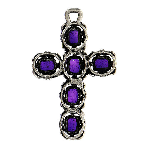 Cathedral cross in antique silver and purple enamel 3