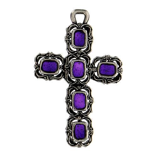 Croix cathédrale argent vieilli et émail violet 1