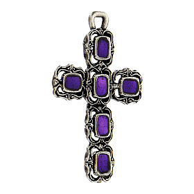 Cathedral cross in antique silver and purple enamel