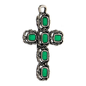 Cathedral cross in antique silver and green enamel