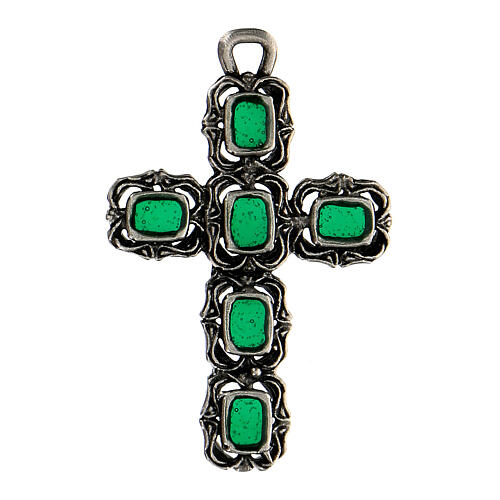 Pendentif croix cathédrale émail vert 1