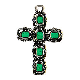 Pendant cathedral cross, green enamel