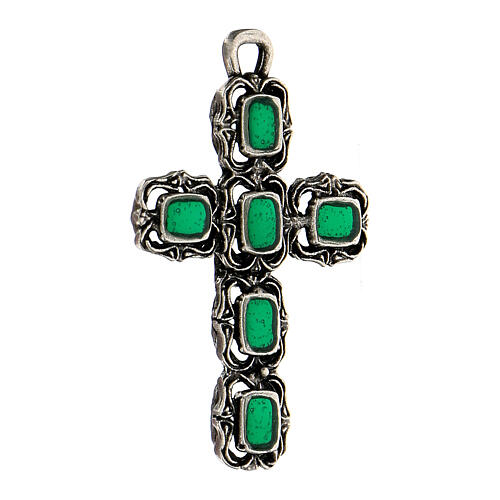 Pendant cathedral cross, green enamel 2