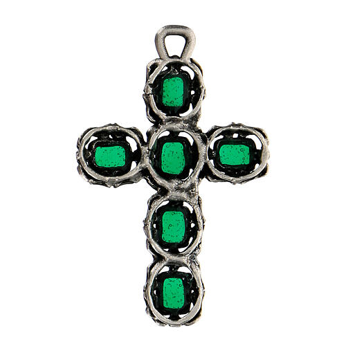 Pendant cathedral cross, green enamel 3