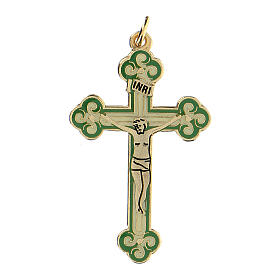 Cross-shaped pendant, gold plated, green enamel