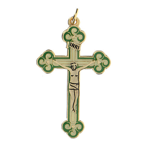 Pingente cruz dourado fundo verde 4,2x2,8 cm 1