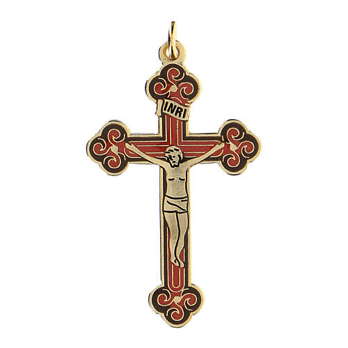 Cross-shaped pendant, coral-coloured enamel 1