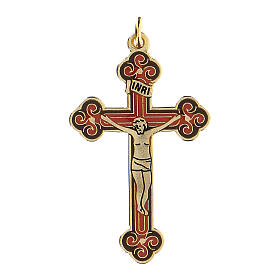 Pingente cruz dourado fundo vermelho 4,2x2,8 cm