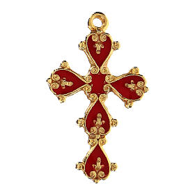 Cathedral cross in antique silver and coral enamel
