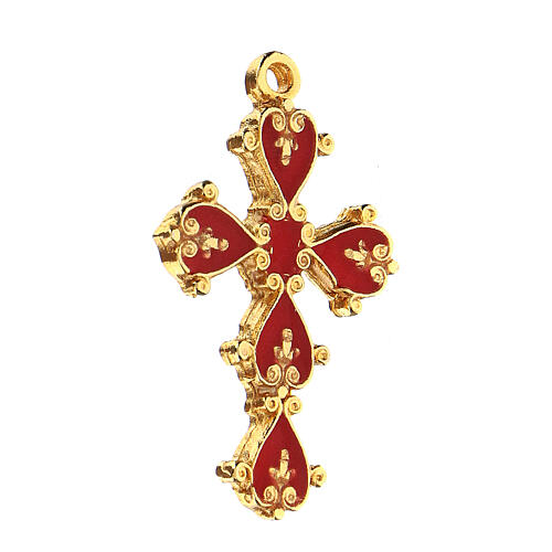 Cathedral cross in antique silver and coral enamel 2