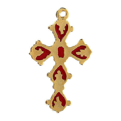 Cathedral cross in antique silver and coral enamel 3