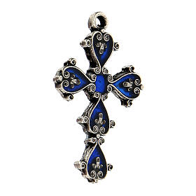 Pendant cathedral cross with blue enamel paint