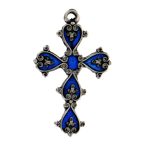 Pendant cathedral cross with blue enamel paint 1