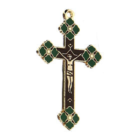 Crucifix pendant with green enamel paint