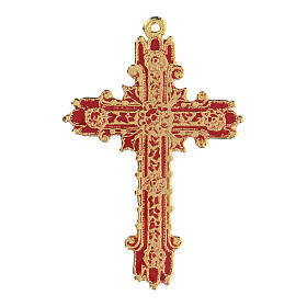 Croix pendentif doré émail corail