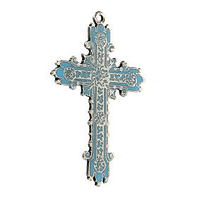 Pendentif croix argent vieilli et émail turquoise