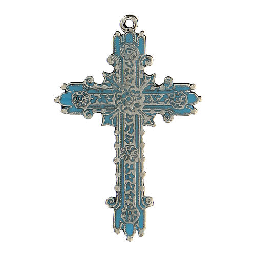 Pendentif croix argent vieilli et émail turquoise 1