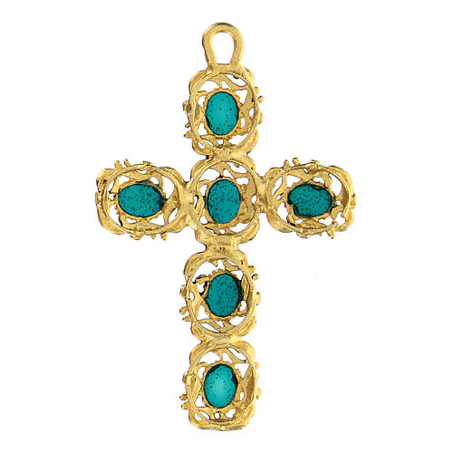 Cathedral cross pendant with green and golden decor 3