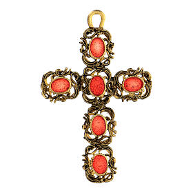 Kreuzanhänger, vergoldet, mit roten Verzierungen