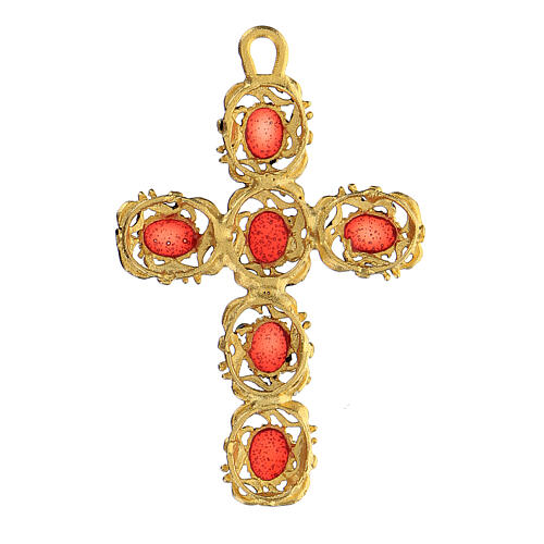 Kreuzanhänger, vergoldet, mit roten Verzierungen 3