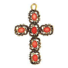 Cathedral cross pendant golden with red enamel