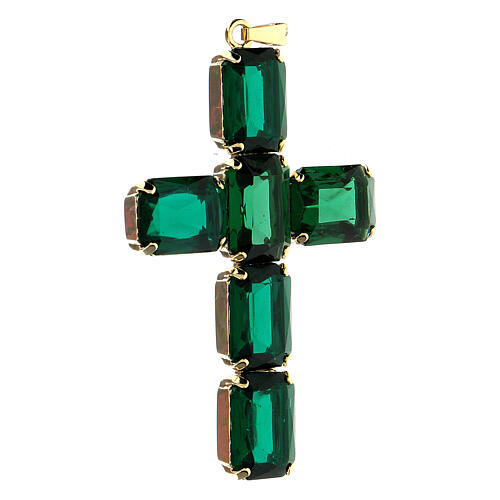 Kreuzanhänger aus vergoldeten Messing, mit smaragdgrünen Kristallen 2