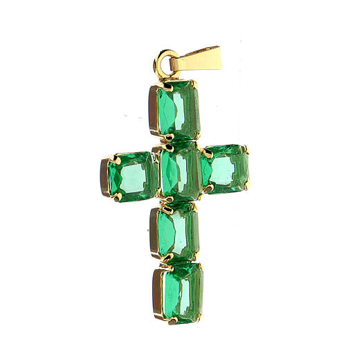 Kreuzanhänger aus vergoldetem Messing, mit hellgrünen Kristallen 2