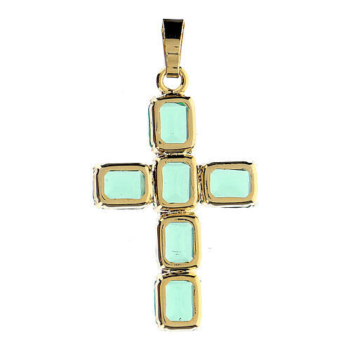 Kreuzanhänger aus vergoldetem Messing, mit hellgrünen Kristallen 3