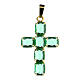 Cross pendant in golden brass with green crystals s1
