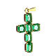 Cross pendant in golden brass with green crystals s2