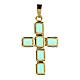 Cross pendant in golden brass with green crystals s3