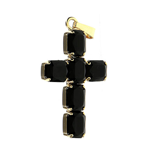 Croix pendentif cristal noir serti 2