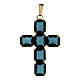 Kreuzanhänger aus vergoldetem Messing, mit blauen Kristallen s1